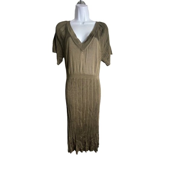 Banana Republic Womens V-neck Sheath Dress Midi Pleated Details Size Medium - Picture 1 of 8